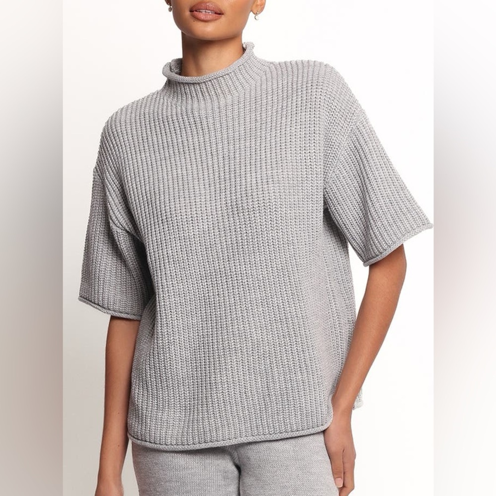 Petal & Pup Remii Gray Knit Short-Sleeve Sweater Top Small